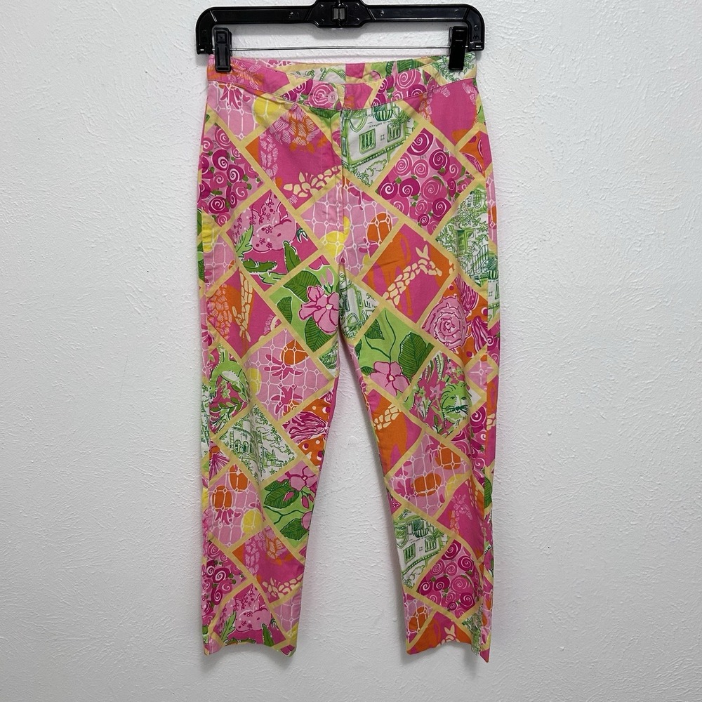 VTG Lilly Pulitzer Surf N Patch Cropped Pants 2 Pink Floral Print Preppy Spring